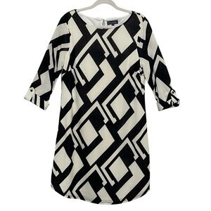 Luxology Geo Black & Ivory Dress Knee Length Geometric Office Career Size 12